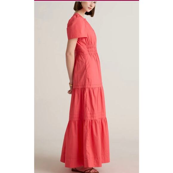 Quince Dresses & Skirts - Quince Organic Cotton Poplin Tiered Maxi Dress Coral Sz L NWT #9